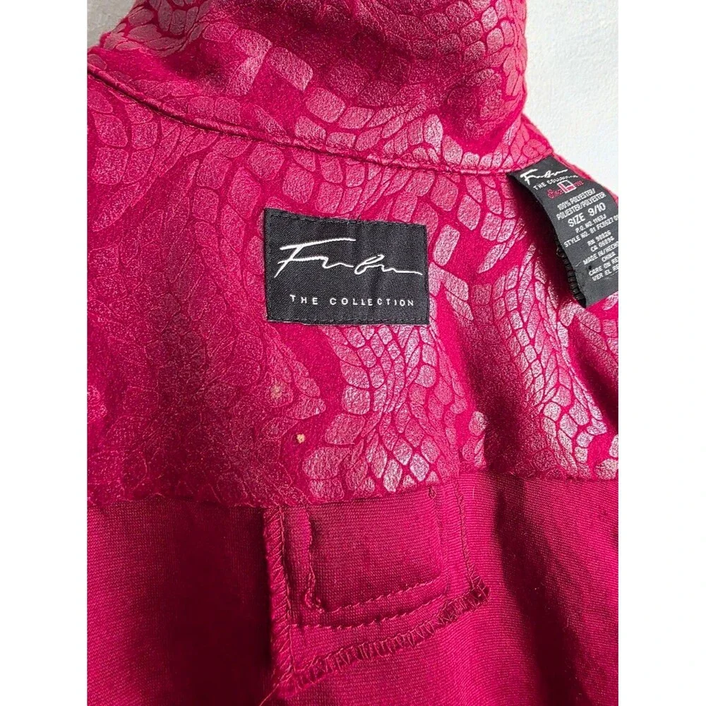 Vtg Fubu Red Faux Leather Textured Print Shine Cropped Jacket Button Up Sz 9/10